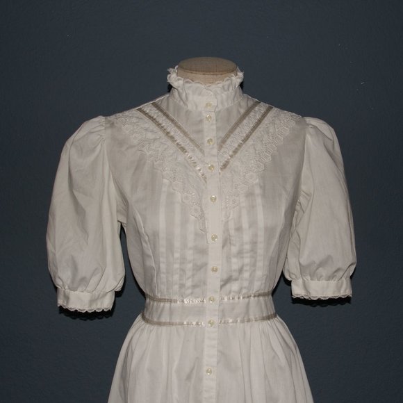 Vintage GUNNE SAX Cream Prairie Midi Dress sz S/M - Picture 4 of 5